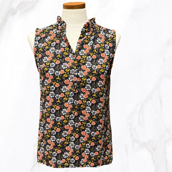 LOFT Women's Floral Ruffle Neck Mixed Media Button Front Blouse, Size S - Picture 3 of 8